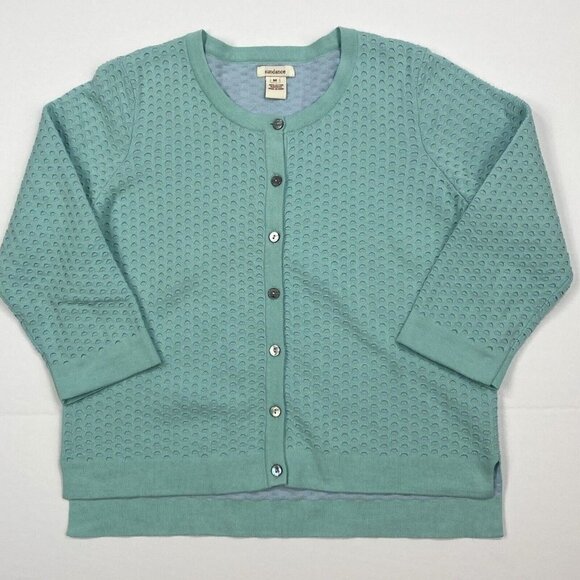 Sundance Blue Cardigan Sweater Textured Button Front Size Medium - Picture 11 of 11